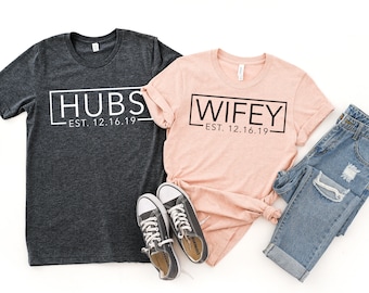 Hubs et chemises de femme / chemises de mari et femme / chemises de mariage personnalisées / chemises de lune de miel / chemises juste mariées / chemises assorties pour couples