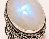 925 Silver Large Moonstone Floral Women Ring size 8