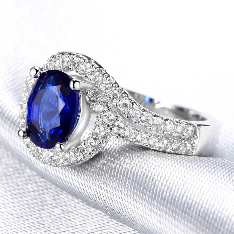 0.85ct Sapphire 6*8mm 14K White Gold Ring Size US 8 and size 6
