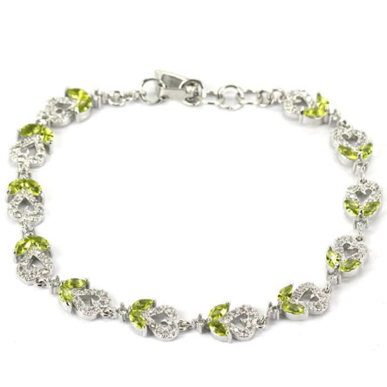 Gorgeous Green Peridot Woman/'s Wedding Silver Bracelet 8.0