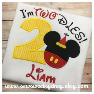 2nd Birthday, I&#39;m Twodles, Mickey Mouse Embroidered T-Shirt, Boy Disney Birthday Outfit, Mickey Mouse Shirt or Onesie