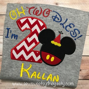 2nd Birthday, I&#39;m Twodles, Mickey Mouse Embroidered T-Shirt, Boy Disney Birthday Outfit, Mickey Mouse Shirt or Onesie