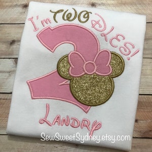 2nd Birthday, I&#39;m Twodles, Minnie Mouse Embroidered T-Shirt, Girls Disney Birthday Outfit, Minnie Mouse Shirt or Onesie