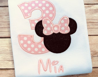 Minnie Mouse Embroidered Birthday Shirt, Polka Dot Number Outfit