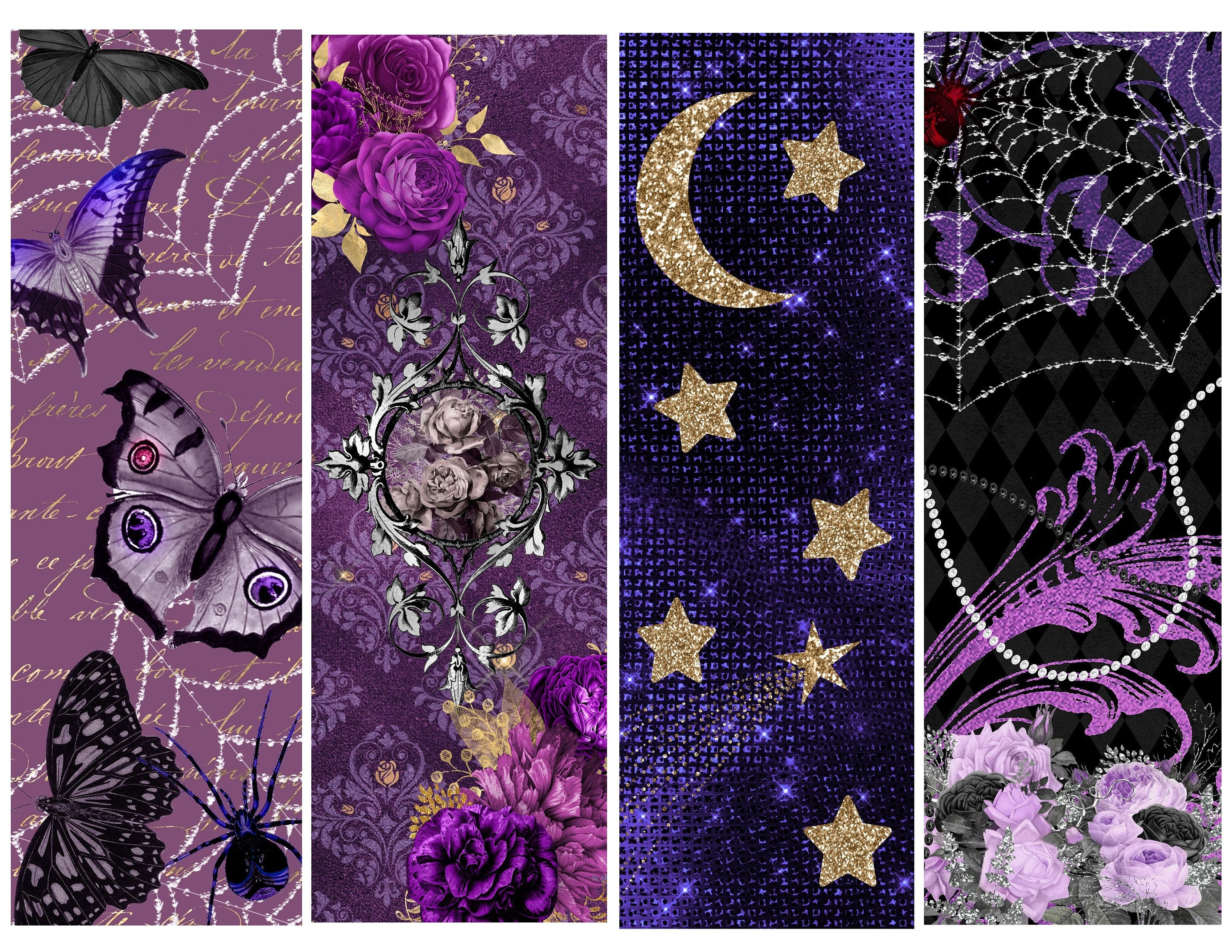 Purple Bookmark set digital download - Etsy España