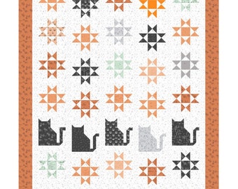Patrón de edredón de gato asustadizo, copia impresa, patrón de papel