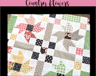 Country Flowers Digital PDF Quilt Muster, Wandbehang, Tisch Quilt