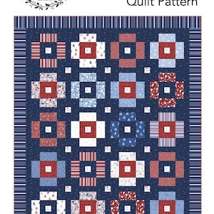 May include: A quilt pattern called "Shipshape" with a nautical theme. The pattern is made up of red, white, and blue squares and rectangles. The quilt is 66 inches by 80 inches and is fat eighth friendly.