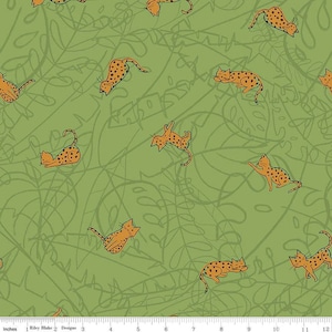 Leafy Keen The Cats (green) by Riley Blake Designs in 1/2 yard increments