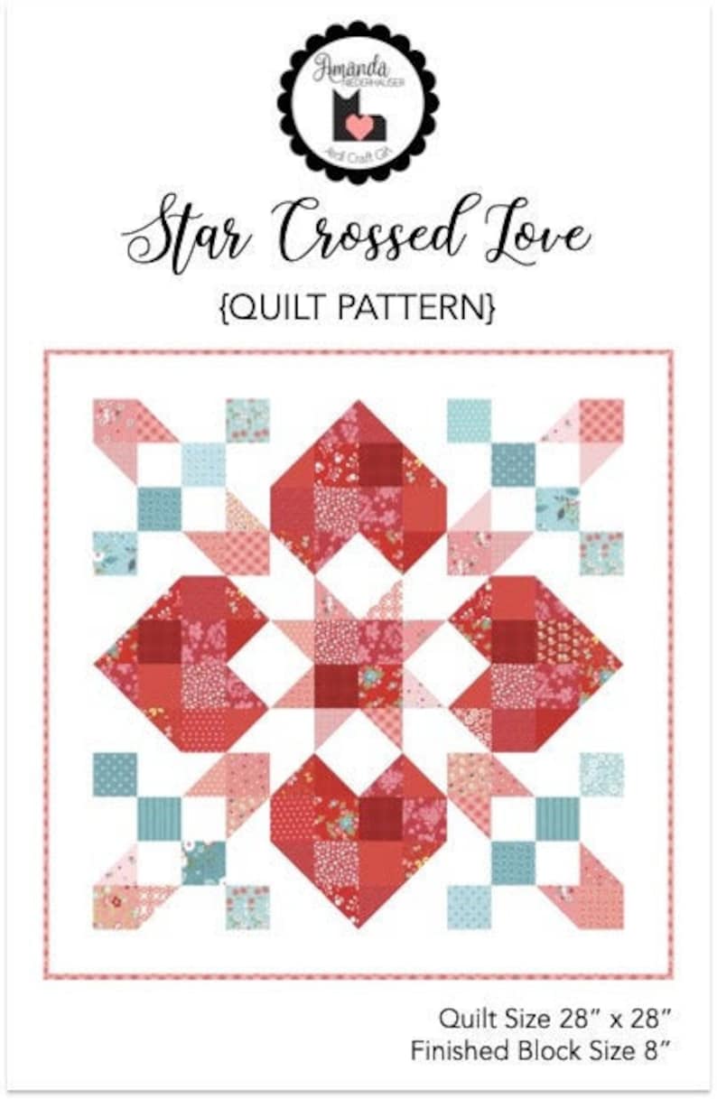 Star Crossed Love PDF Quilt Pattern, Valentine Quilt, Wallhanging image 1