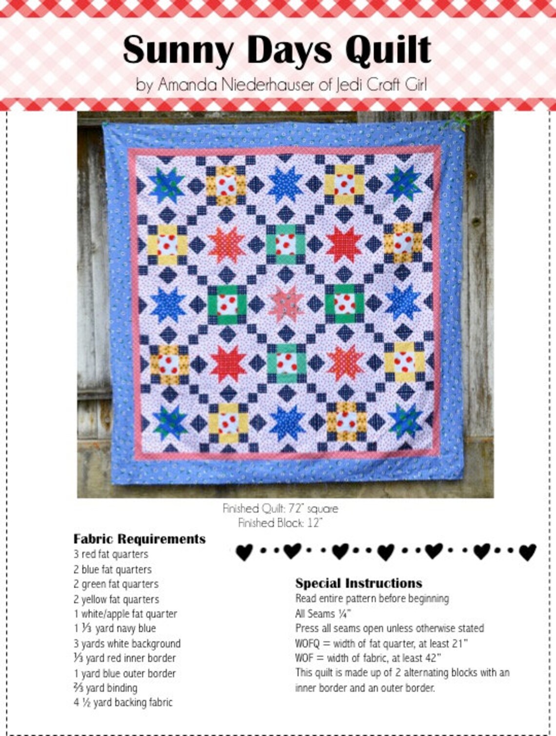 Sunny Days Quilt Pattern PDF Quilt Pattern for Instant Etsy