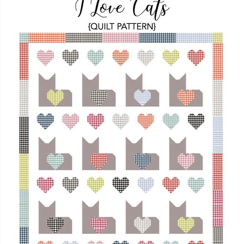 I Love Cats PDF Quilt Pattern Etsy