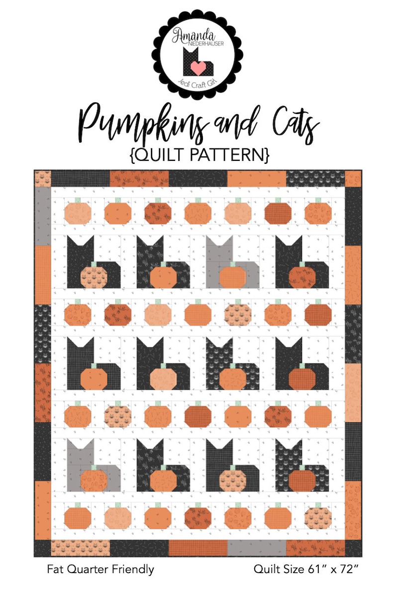 Pumpkins and Cats PDF Quilt Pattern, DOWNLOAD image 1