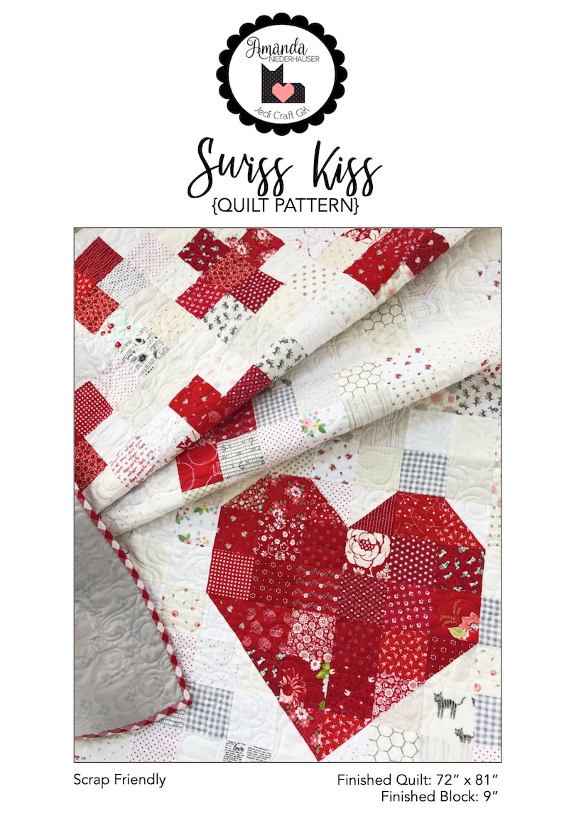 Swiss Kiss PDF Quilt Pattern, Valentine Quilt Pattern, Quilt Pattern image 2