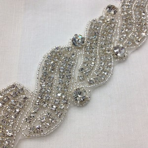 Rhinestone Trim, Beaded Rhinestone Silver Beaded  Crystal  Trim ,Wedding Sash Belt ,luxury Sash Wedding Accessory  Paisley Rhinestone Trim