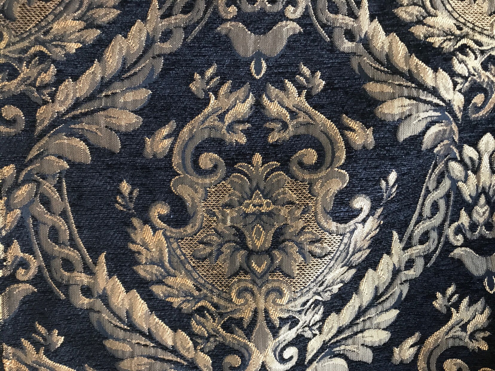 Black and gold Designer Chenille Damask Fabric Renaissance Etsy