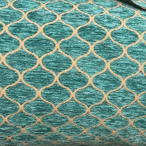 Small Pattern Turquoise and Gold Modern,Geometrical Fabric.Home Decor Upholstery, Drapes, Custom,Fabric by the yard