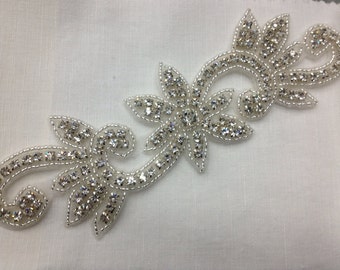 5 Rhinestone Appliqué ,Beaded Appliqué, Crystal Bridal Appliqué