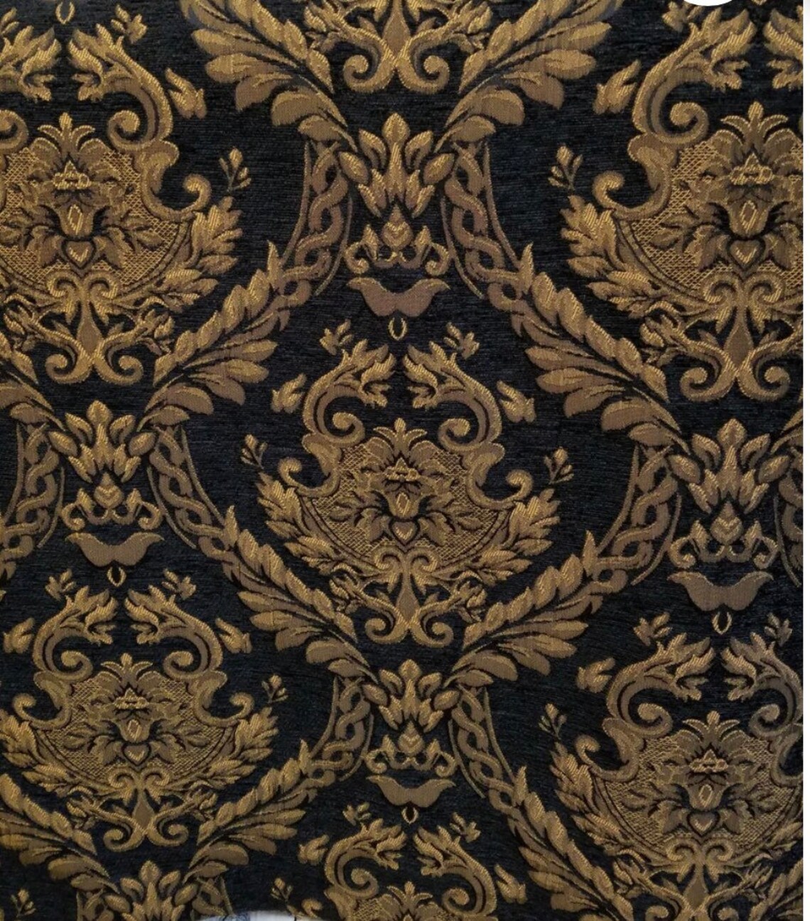 Black and Gold Designer Chenille Damask Fabric Renaissance Etsy