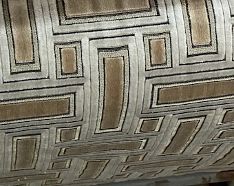 Luxury Gold and gray Velvet Fabric,Upholstery Fabric,Drapery Fabric. Geometric Pattern Fabric