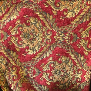 20 Yards Red and gold Designer Chenille Damask Fabric, Renaissance Home Decor Upholstery, Drapes, Custom,Fabric by the yard