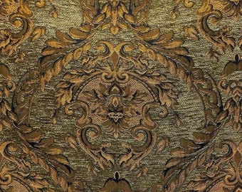 10 Yards Green and gold Designer Chenille Damask Fabric, Renaissance Home Decor Upholstery, Drapes, Custom,Fabric by the yard