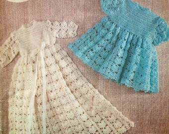 vintage crochet pattern for baby dress and christening gown 16 18 and 20 inch chest 3 ply