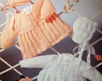 baby knitting pattern vintage matinee coats and bonnets in double knit sizes 16 18 20 inch chest