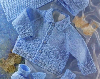 baby boys cardigan blanket hat and booties knitting pattern