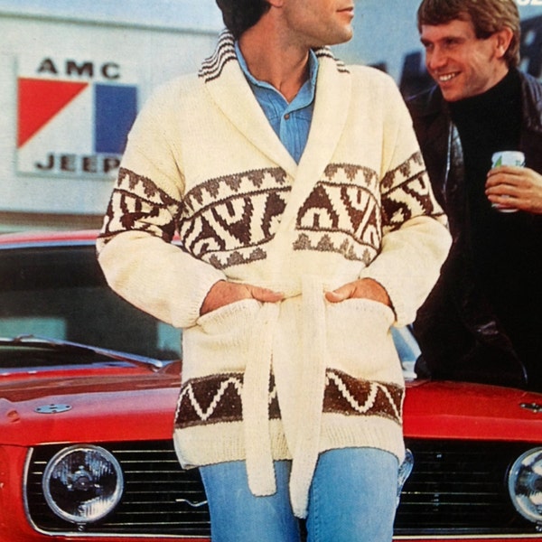 modèle de tricot vintage PDF pour veste de style Starsky et Hutch pour hommes ou femmes poitrine de 32 à 46 pouces