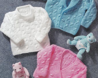vintage knititng pattern for baby to child sweater jacket and cardigan in aran yarn, birth to 3 years, PDF instant download