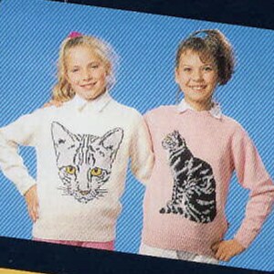 Intarsia Cat Breeds Sweater Knitting Pattern: Children to Adult (PDF Pattern) incliudes British Shorthair, Tabby and Maine Coon