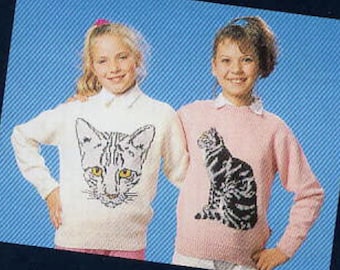 Intarsia Cat Breeds Sweater Knitting Pattern: Children to Adult (PDF Pattern) incliudes British Shorthair, Tabby and Maine Coon