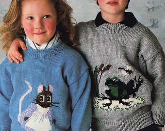mouse and frog sweater knitting pattern for children intarsia chart picture jumper