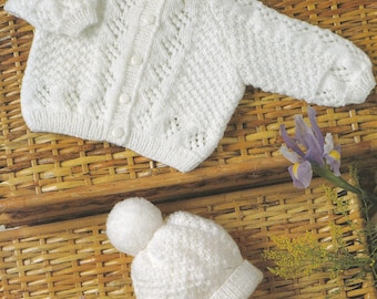 Baby Cardigan and Hat Set Vintage Knitting Pattern (PDF Instant Download)