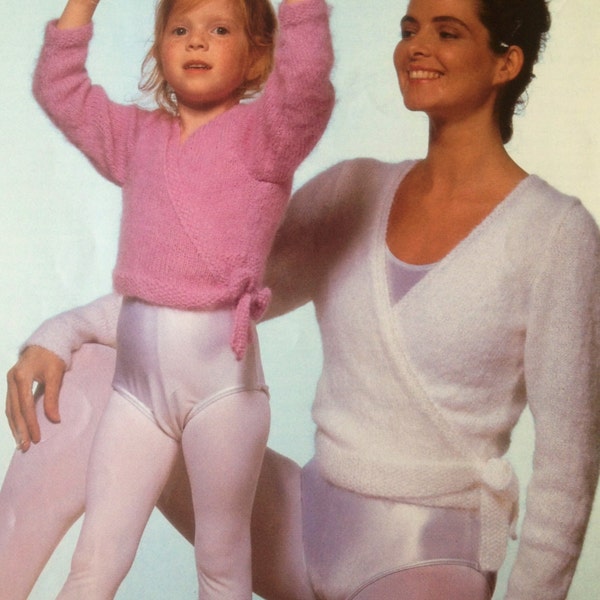 ballet top knitting pattern cross over cardigan for girls and women 24-40 inch chest dk vintage knitting pattern