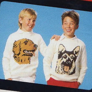 PDF knitting pattern for instarsia picture dog sweaters 5 designs dk or 4 ply children and adults sizes - alsation labrador and more
