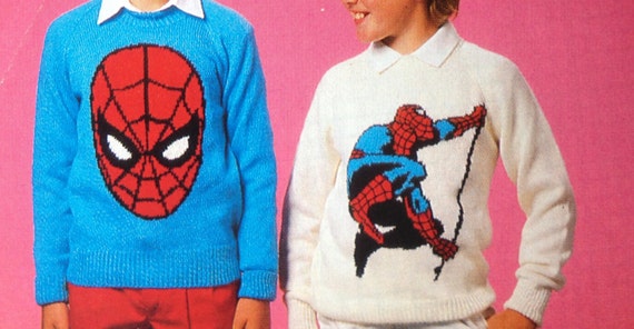 Maglioni con motivo a maglia di Spiderman per bambini e adulti schemi di intarsio DK o 4 fili maglia con personaggi vintage Etsy Italia