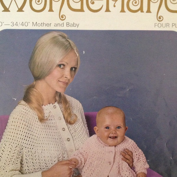 vintage bedjacket knitting pattern for woman and baby - includes some crochet