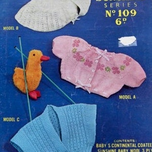 vintage baby knitting pattern PDF for 3 ply cardigans and shrugs continental coatees size 3-6m