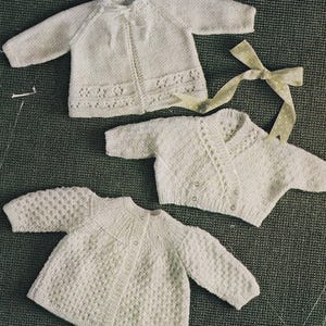 vintage knitting pattern for lovely baby cardigans in first size, PDF instant download, DK 8 ply, matinee coat style