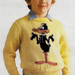 PDF Strickanleitung vintage Kinder Daffy Duck Charakter Pullover 62-90 cm Brustumfang