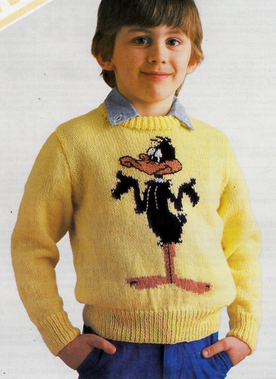 PDF vintage knitting pattern childs daffy duck character sweater 24-34 inch chest