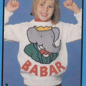 Vintage Babar The Elephant Sweater Knitting Pattern: Children & Adult Intarsia (PDF Pattern)