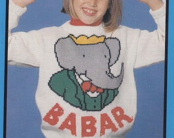 Vintage Babar The Elephant Sweater Knitting Pattern: Children & Adult Intarsia (PDF Pattern)