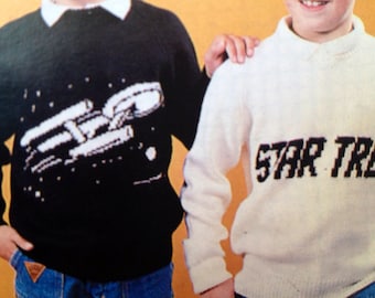 PDF vintage knitting pattern star trek sweaters in dk or 4 ply yarn 5 designs up to 44" chest