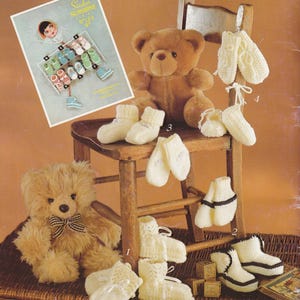 vintage knitting pattern for baby mittens and booties, 4 ply and dk yarn, PDF instant download