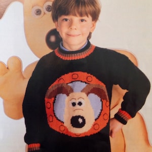 Wallace e Gromit modello maglia per bambini 26-36 pollici torace maglione intarsio età 6-13