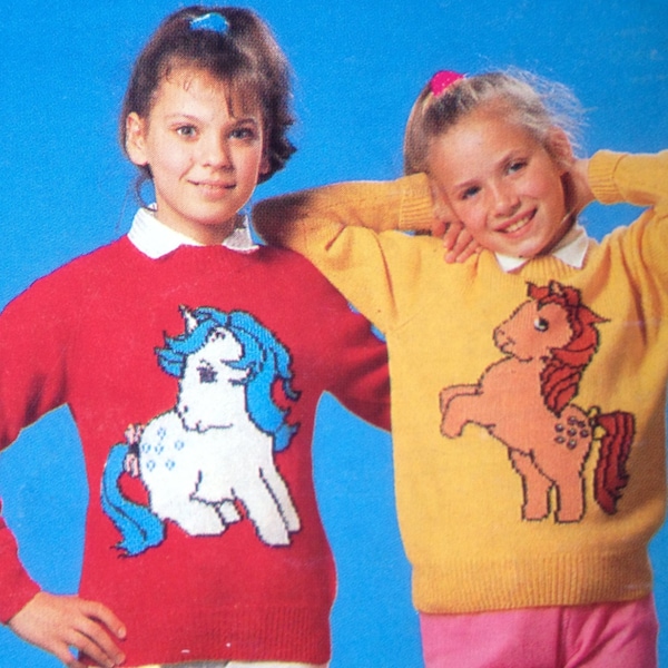 My Little Pony knitting pattern sweaters for children and adults dk or 4 ply intasia charts vintage character knitting