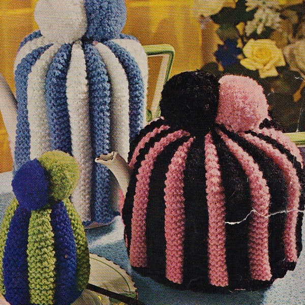 vintage tea and coffee pot cosies and egg cosy knitting pattern